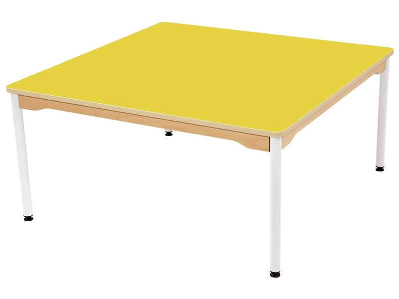 TABLE PLATEAU STRATIFIÉ - PIÉTEMENT MÉTAL BLANC - Carré 120x120 cm