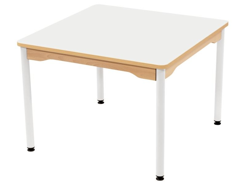 TABLE PLATEAU STRATIFIÉ - PIÉTEMENT MÉTAL BLANC - Carré 80x80 cm