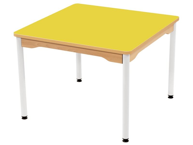 TABLE PLATEAU STRATIFIÉ - PIÉTEMENT MÉTAL BLANC - Carré 80x80 cm