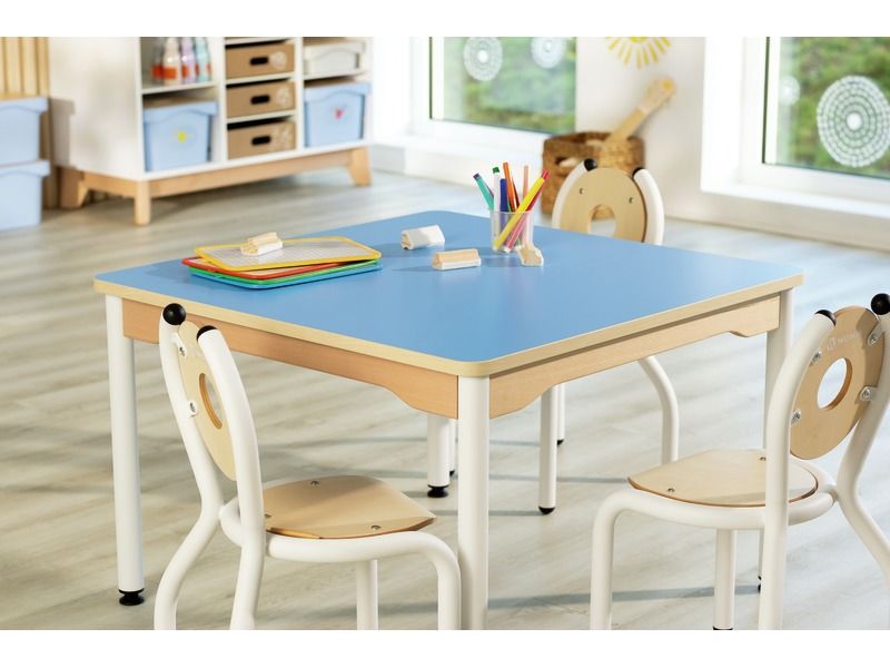 TABLE PLATEAU STRATIFIÉ - PIÉTEMENT MÉTAL BLANC - Carré 80x80 cm
