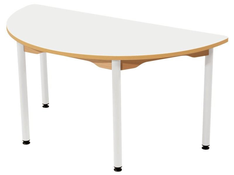 TABLE PLATEAU STRATIFIÉ - PIÉTEMENT MÉTAL BLANC - Demi-rond 120x60 cm
