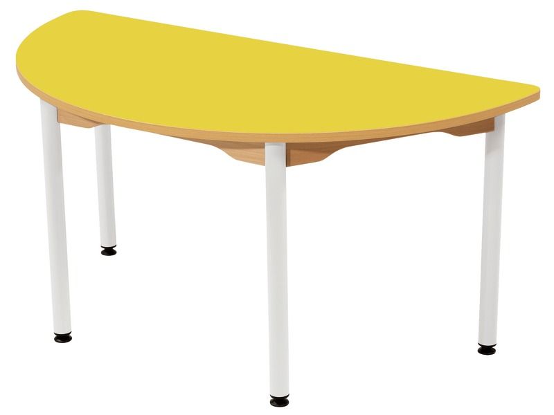 TABLE PLATEAU STRATIFIÉ - PIÉTEMENT MÉTAL BLANC - Demi-rond 120x60 cm