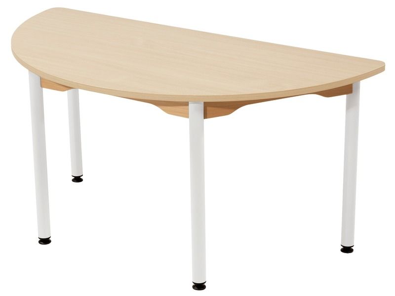 TABLE PLATEAU STRATIFIÉ - PIÉTEMENT MÉTAL BLANC - Demi-rond 120x60 cm