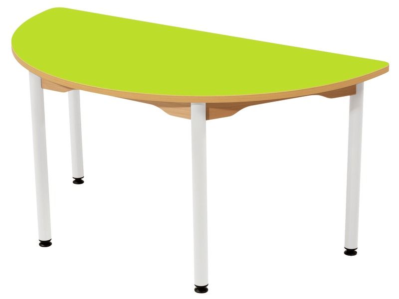 TABLE PLATEAU STRATIFIÉ - PIÉTEMENT MÉTAL BLANC - Demi-rond 120x60 cm