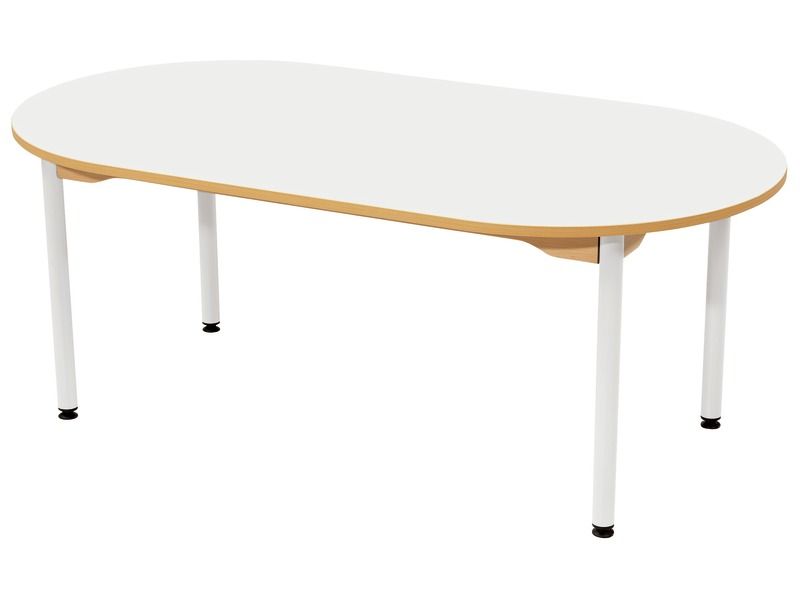 TABLE PLATEAU STRATIFIÉ - PIÉTEMENT MÉTAL BLANC - Ovale 150x80 cm