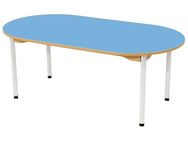 TABLE PLATEAU STRATIFIÉ - PIÉTEMENT MÉTAL BLANC - Ovale 150x80 cm