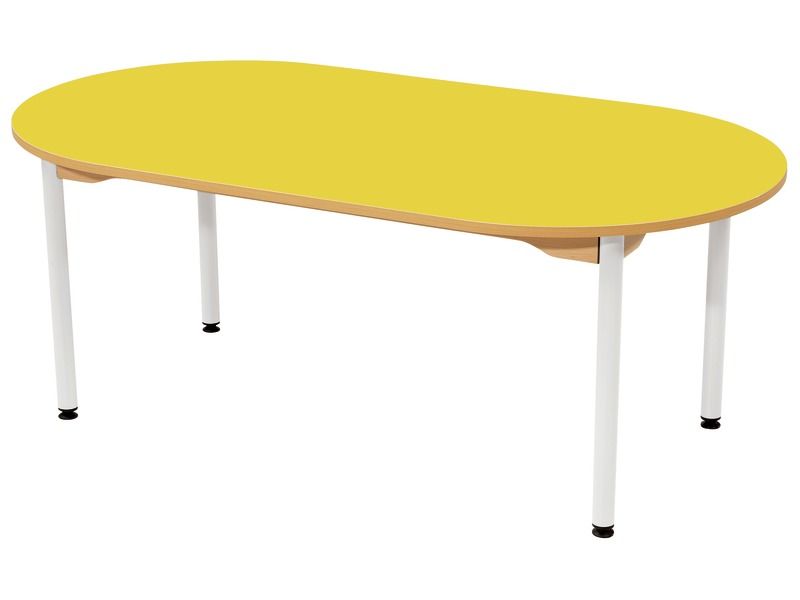 TABLE PLATEAU STRATIFIÉ - PIÉTEMENT MÉTAL BLANC - Ovale 150x80 cm