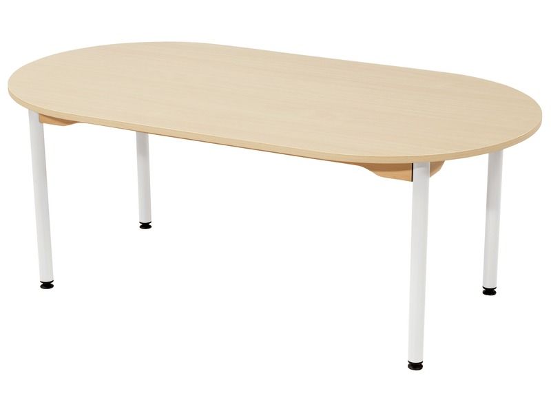 TABLE PLATEAU STRATIFIÉ - PIÉTEMENT MÉTAL BLANC - Ovale 150x80 cm