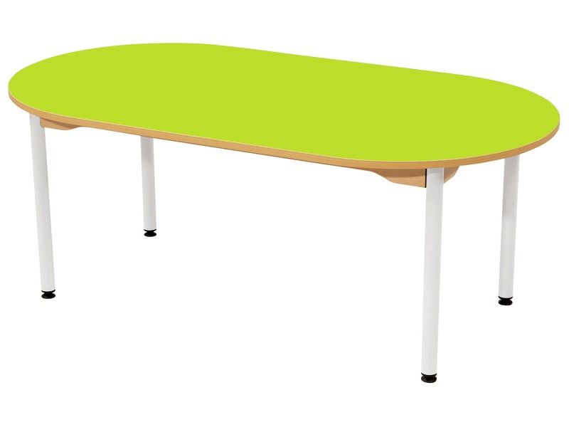TABLE PLATEAU STRATIFIÉ - PIÉTEMENT MÉTAL BLANC - Ovale 150x80 cm