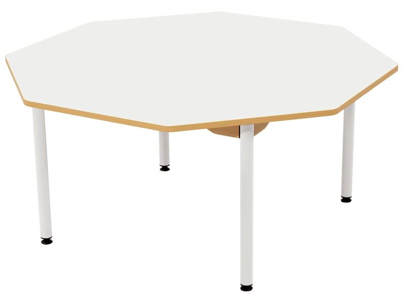 TABLE PLATEAU STRATIFIÉ - PIÉTEMENT MÉTAL BLANC - Octogone Ø 120 cm