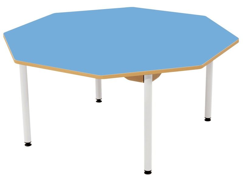 TABLE PLATEAU STRATIFIÉ - PIÉTEMENT MÉTAL BLANC - Octogone Ø 120 cm