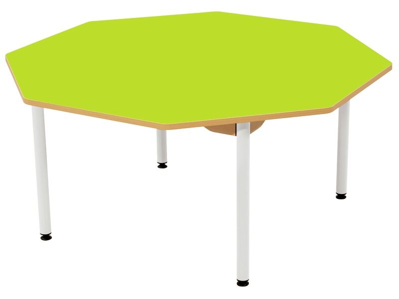 TABLE PLATEAU STRATIFIÉ - PIÉTEMENT MÉTAL BLANC - Octogone Ø 120 cm