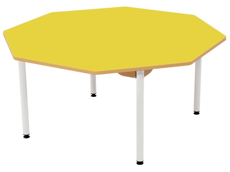 TABLE PLATEAU STRATIFIÉ - PIÉTEMENT MÉTAL BLANC - Octogone Ø 120 cm
