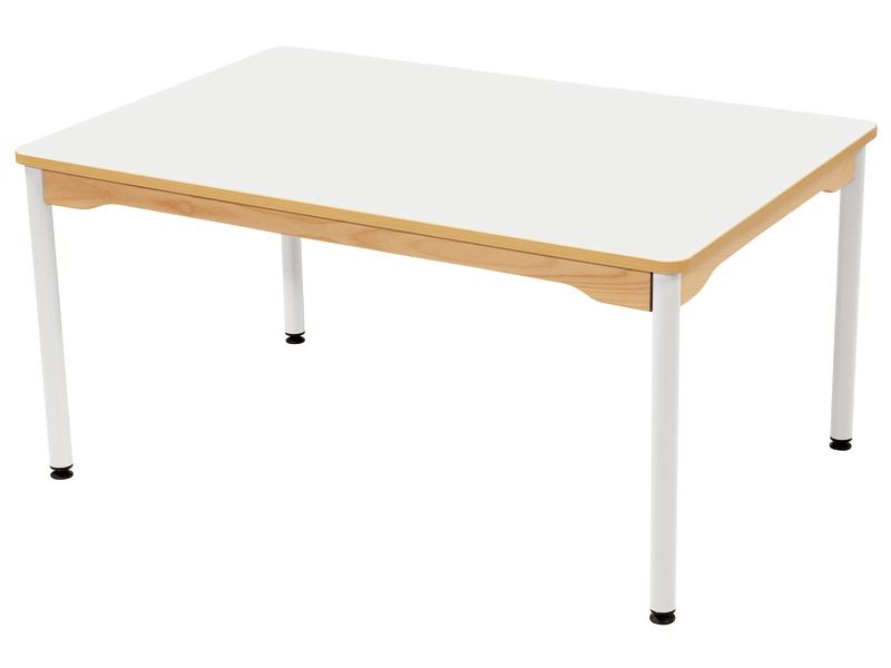 TABLE PLATEAU STRATIFIÉ - PIÉTEMENT MÉTAL BLANC - Rectangle 120x80 cm