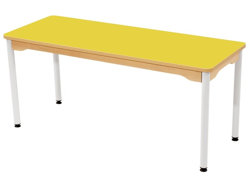 TABLE PLATEAU STRATIFIÉ - PIÉTEMENT MÉTAL BLANC - Rectangle 130x50 cm
