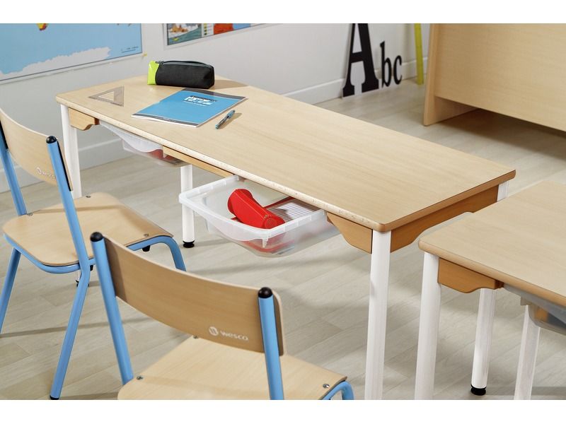 TABLE PLATEAU STRATIFIÉ + BACS - PIÉTEMENT MÉTAL BLANC - 130x50 cm