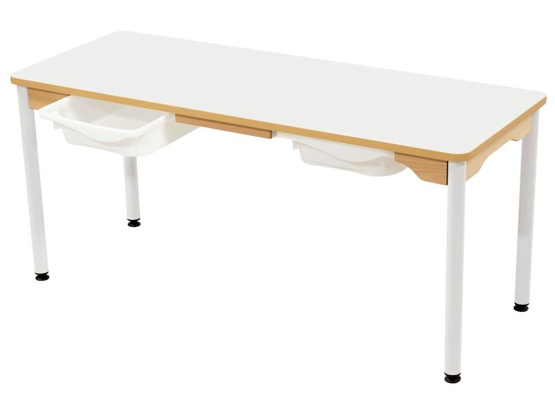TABLE PLATEAU STRATIFIÉ + BACS - PIÉTEMENT MÉTAL BLANC - 130x50 cm