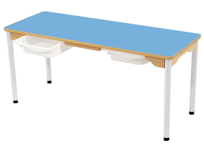 TABLE PLATEAU STRATIFIÉ + BACS - PIÉTEMENT MÉTAL BLANC - 130x50 cm