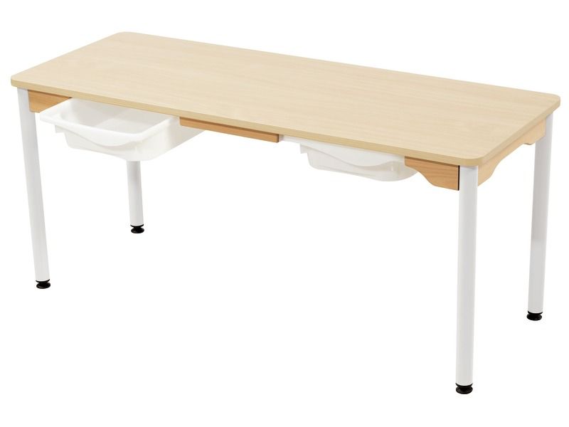 TABLE PLATEAU STRATIFIÉ + BACS - PIÉTEMENT MÉTAL BLANC - 130x50 cm