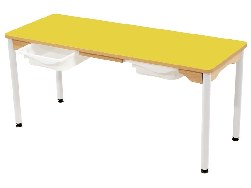 TABLE PLATEAU STRATIFIÉ + BACS - PIÉTEMENT MÉTAL BLANC - 130x50 cm