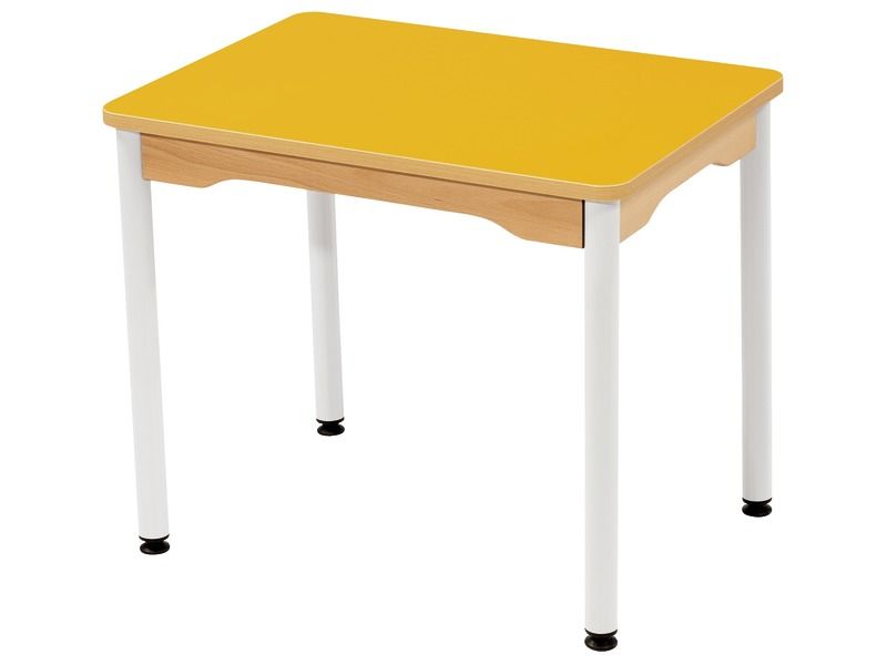 TABLE PLATEAU STRATIFIÉ - PIÉTEMENT MÉTAL BLANC - Rectangle 70x50 cm