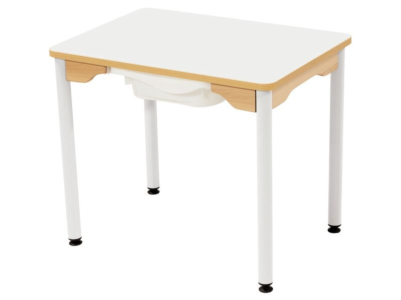 TABLE PLATEAU STRATIFIÉ + BAC - PIÉTEMENT MÉTAL BLANC - Rectangle 70x50 cm