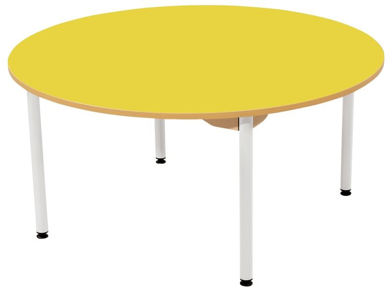 TABLE PLATEAU STRATIFIÉ - PIÉTEMENT MÉTAL BLANC - Rond Ø 120 cm