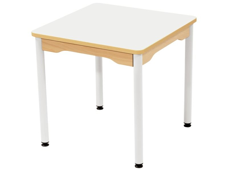 TABLE PLATEAU STRATIFIÉ - PIÉTEMENT MÉTAL BLANC - Carré 60x60 cm