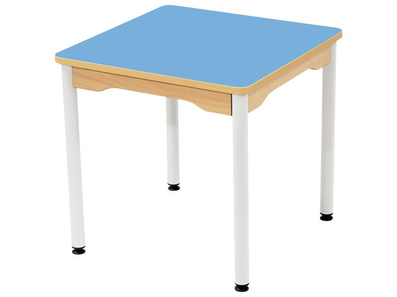 TABLE PLATEAU STRATIFIÉ - PIÉTEMENT MÉTAL BLANC - Carré 60x60 cm