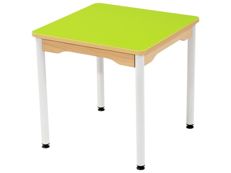 TABLE PLATEAU STRATIFIÉ - PIÉTEMENT MÉTAL BLANC - Carré 60x60 cm