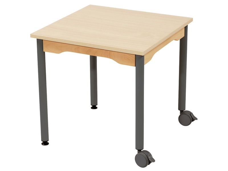 TAFEL MET GELAMINEERD BLAD - METALEN ONDERSTEL EN WIELTJES - Vierkant 60 x 60 cm