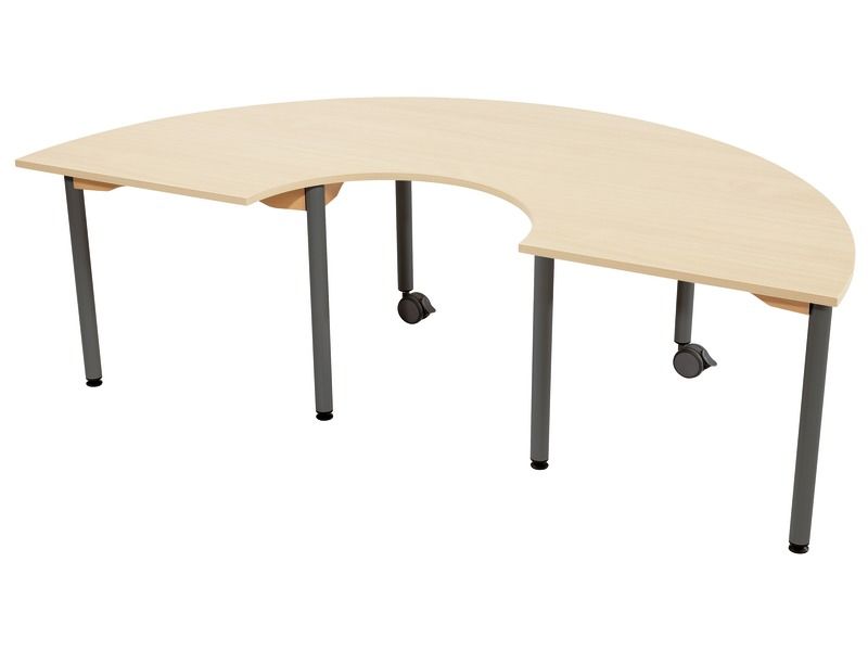 TAFEL MET GELAMINEERD BLAD - METALEN ONDERSTEL EN WIELTJES - Halve cirkel 60 x...