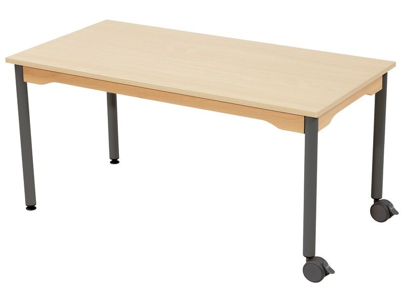 TABLE PLATEAU MÉLAMINÉ - PIÉTEMENT MÉTAL ET ROULETTES - Rectangle 120x60 cm