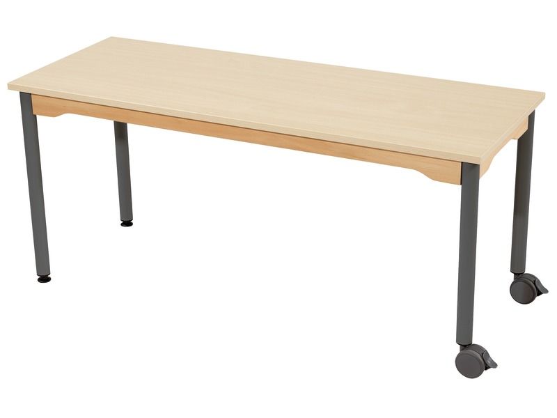 TABLE PLATEAU MÉLAMINÉ - PIÉTEMENT MÉTAL ET ROULETTES - Rectangle 130x50 cm