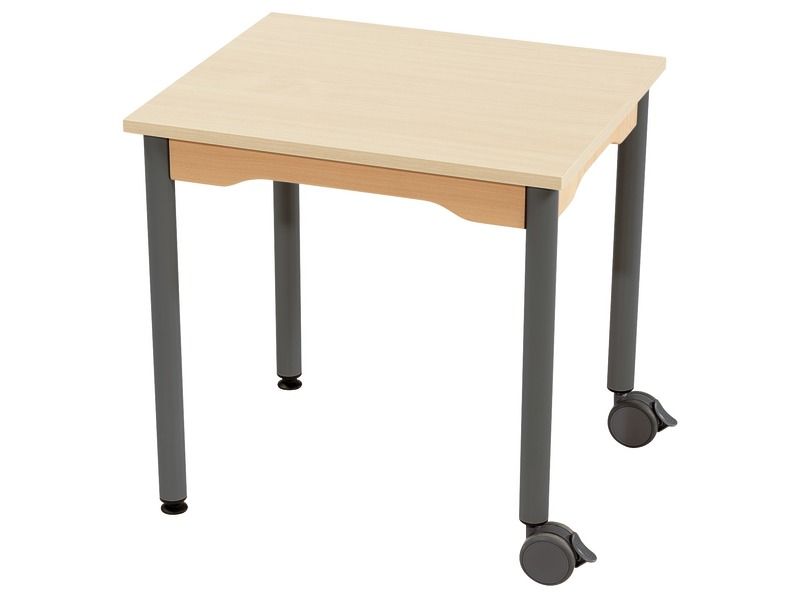 TABLE PLATEAU MÉLAMINÉ - PIÉTEMENT MÉTAL ET ROULETTES - Rectangle 60x50 cm