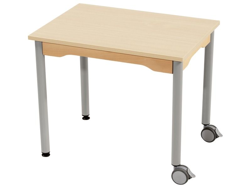 TABLE PLATEAU MÉLAMINÉ - PIÉTEMENT MÉTAL ET ROULETTES - Rectangle 70x50 cm