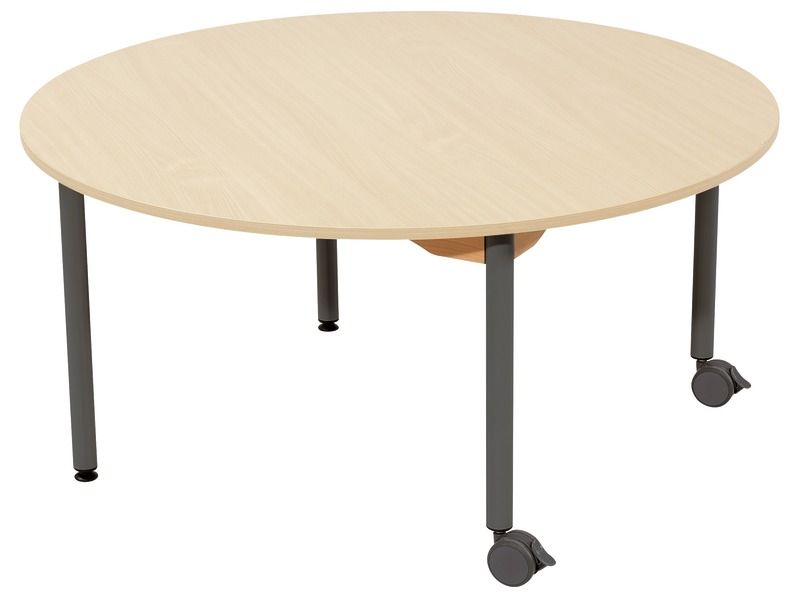 TAFEL MET GELAMINEERD BLAD - METALEN ONDERSTEL EN WIELTJES - Rond Ø 120 cm