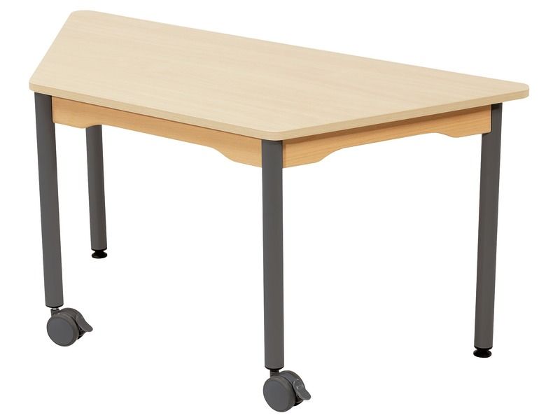TABLE PLATEAU MÉLAMINÉ - PIÉTEMENT MÉTAL ET ROULETTES - Trapèze 120x60 cm
