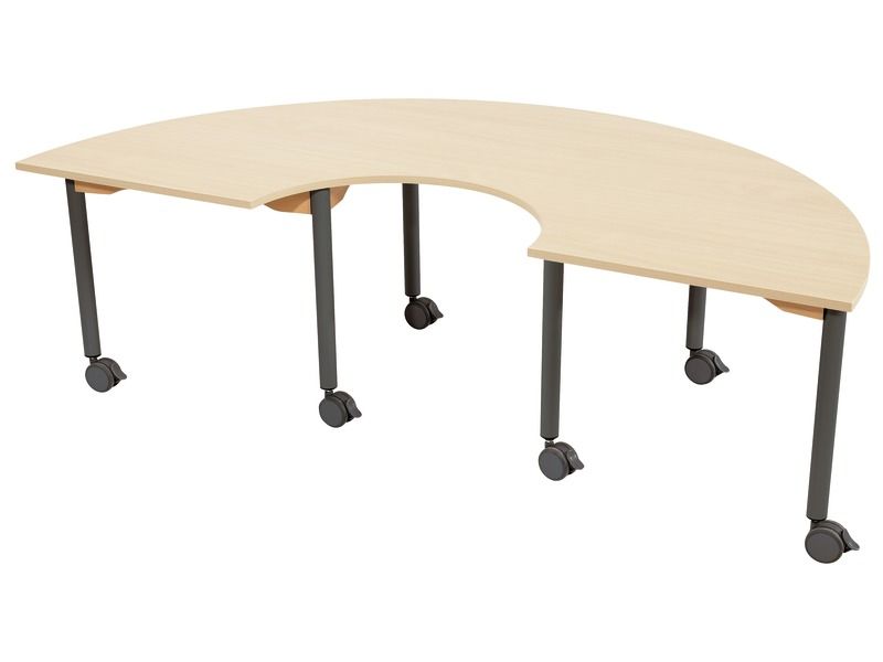 TABLE PLATEAU MÉLAMINÉ - PIÉTEMENT À ROULETTES - Demi-Cercle 60x90x180 cm
