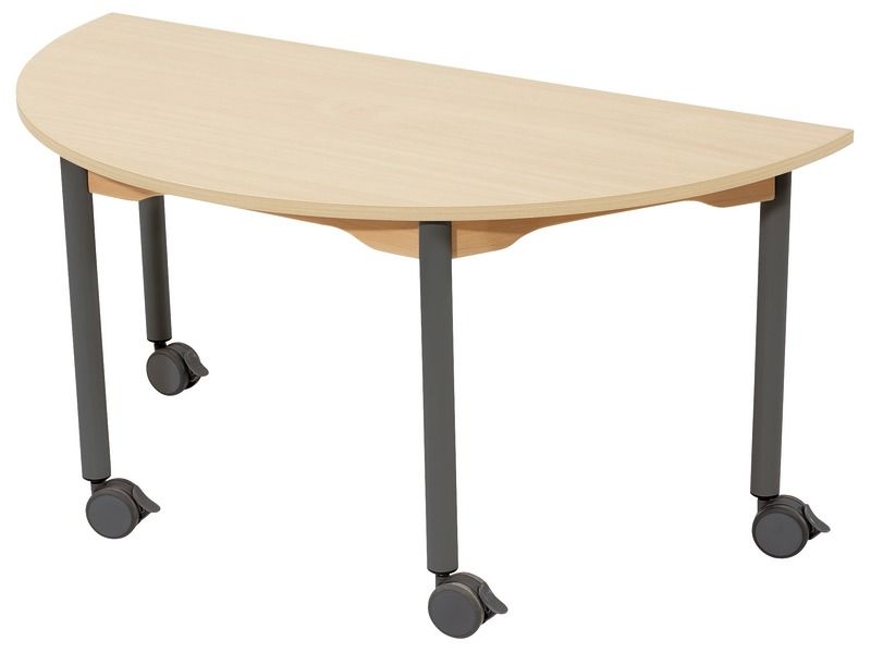TABLE PLATEAU MÉLAMINÉ - PIÉTEMENT À ROULETTES - Demi-rond 120x60 cm