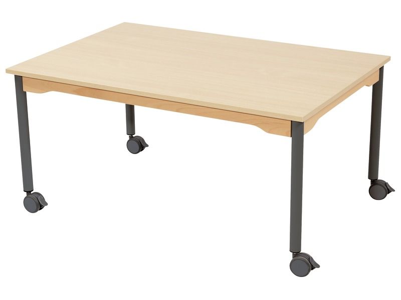 TABLE PLATEAU MÉLAMINÉ - PIÉTEMENT À ROULETTES - Rectangle 120x80 cm