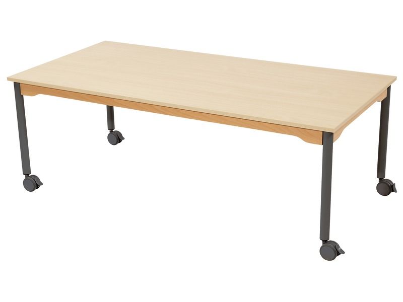 TABLE PLATEAU MÉLAMINÉ - PIÉTEMENT À ROULETTES - Rectangle 160x80 cm