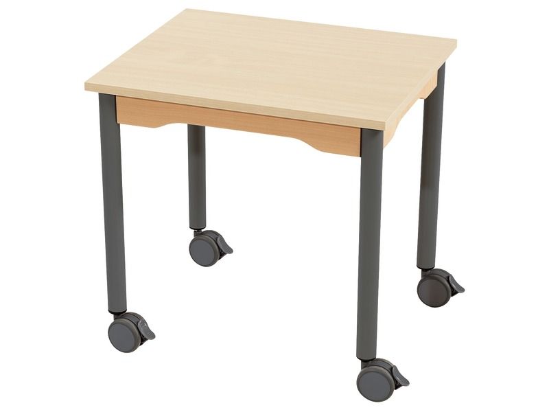 TABLE PLATEAU MÉLAMINÉ - PIÉTEMENT À ROULETTES - Rectangle 60x50 cm