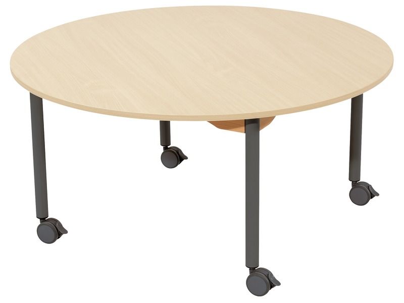 TABLE PLATEAU MÉLAMINÉ - PIÉTEMENT À ROULETTES - Ronde Ø 120 cm