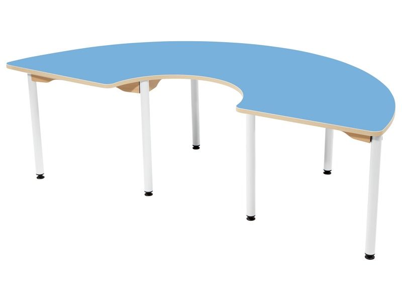 TABLE PLATEAU STRATIFIÉ - PIÉTEMENT MÉTAL BLEU - Demi-cercle 180x90
