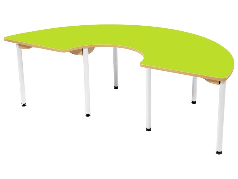 TABLE PLATEAU STRATIFIÉ - PIÉTEMENT MÉTAL BLEU - Demi-cercle 180x90