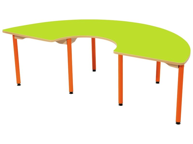 TABLE PLATEAU STRATIFIÉ - PIÉTEMENT MÉTAL ORANGE - Demi-Cercle 60x90x180 cm