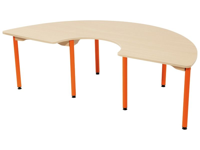 TABLE PLATEAU STRATIFIÉ - PIÉTEMENT MÉTAL ORANGE - Demi-Cercle 60x90x180 cm