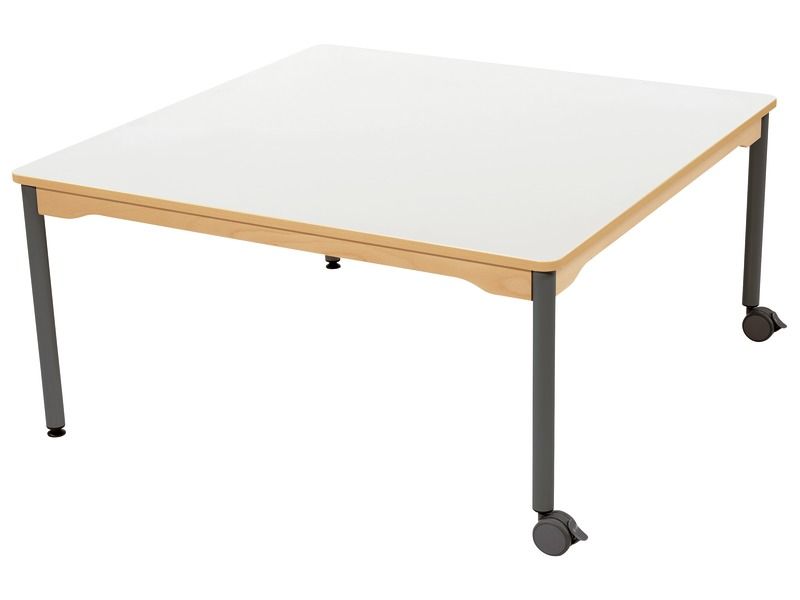 TABLE PLATEAU STRATIFIÉ - PIÉTEMENT MÉTAL ET ROULETTES - Carré 120x120 cm