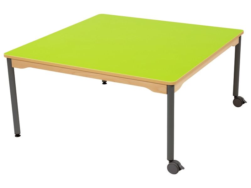 TABLE PLATEAU STRATIFIÉ - PIÉTEMENT MÉTAL ET ROULETTES - Carré 120x120 cm